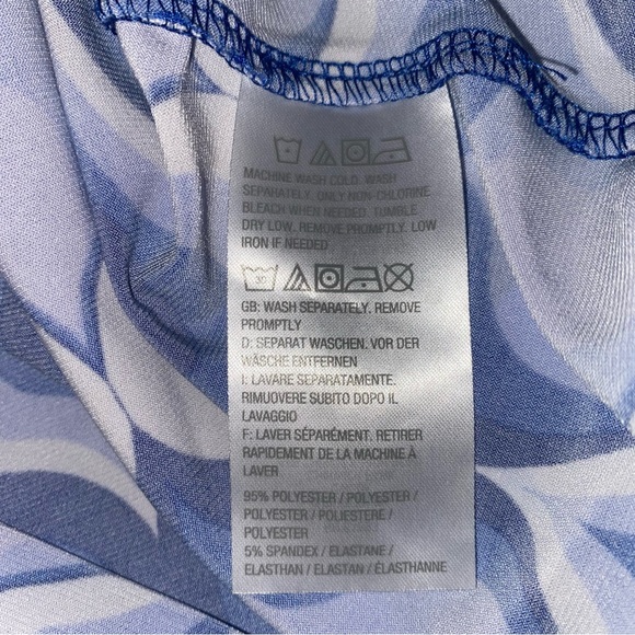 Susan Graver QVC Liquid Knit violet blue white fan print asymmetrical top Large - Picture 6 of 8